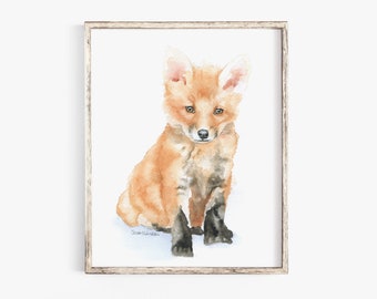 Baby Fox Watercolor Painting Giclee Print Woodland Nursery Art Unframed