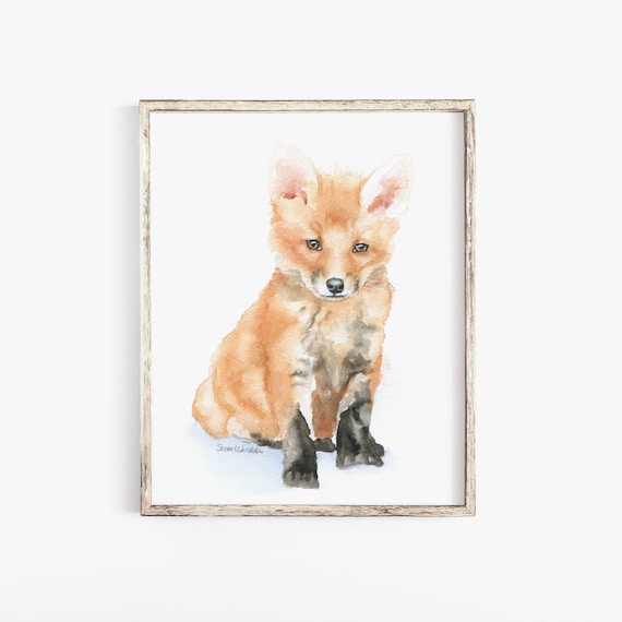 Baby Fox Watercolor Painting Giclee Print Woodland Nursery Art Unframed