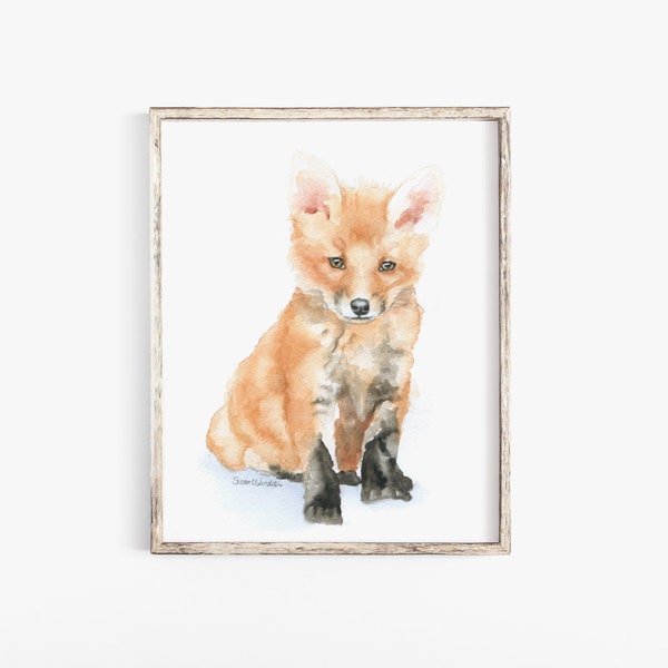 Baby Fox Watercolor Painting Giclee Print Woodland Nursery Art Unframed