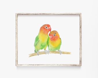 Lovebird Watercolor Art Print UNFRAMED