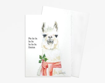 Fa la Llama Cards Set of 10 - Watercolor Christmas Card