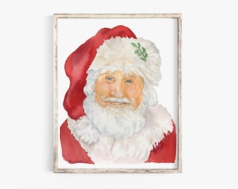 Santa Claus Watercolor Painting Giclee Print - St. Nick Christmas Art