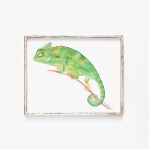 Chameleon Watercolor Painting Giclee Print Fine Art Watercolor 10 x 8 11 x 8.5 Lizard Art Reptile Painting Unframed image 1