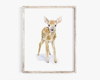 Deer Fawn Watercolor Print 24x36 Large Fine Art Poster - Baby Deer Painting Unframed