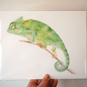 Chameleon Watercolor Painting Giclee Print Fine Art Watercolor 10 x 8 11 x 8.5 Lizard Art Reptile Painting Unframed image 4