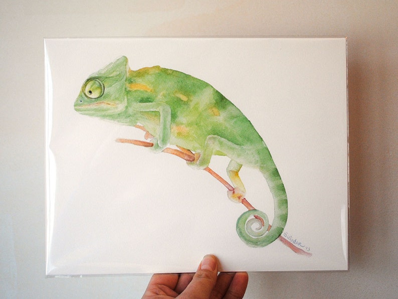 Chameleon Watercolor Painting Giclee Print Fine Art Watercolor 10 x 8 11 x 8.5 Lizard Art Reptile Painting Unframed image 4