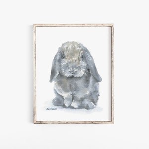 Dark Gray Mini Lop Watercolor Painting Giclee Art Print Poster Unframed