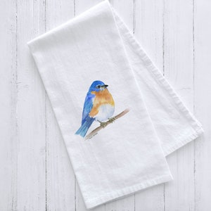 Eastern Bluebird Watercolor Flour Sack Tea Towel