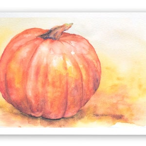 Watercolor Pumpkin Thanksgiving Fall Autumn Greeting Card 5"x7"