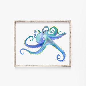 Octopus Watercolor Painting - Purple Sea Life Ocean Creature Watercolor UNFRAMED