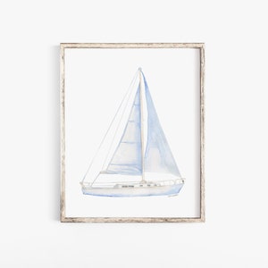 Sailboat 3 Watercolor Painting Giclee Print Nautical Nursery Art UNFRAMED