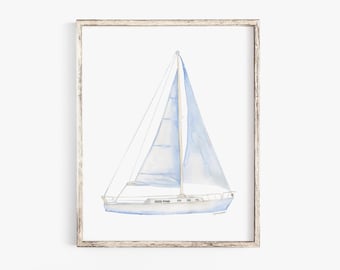 Sailboat 3 Watercolor Painting Giclee Print Nautical Nursery Art UNFRAMED