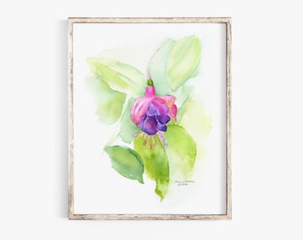 Fuchsia Flower Watercolor Painting Giclee Fine Art UNFRAMED