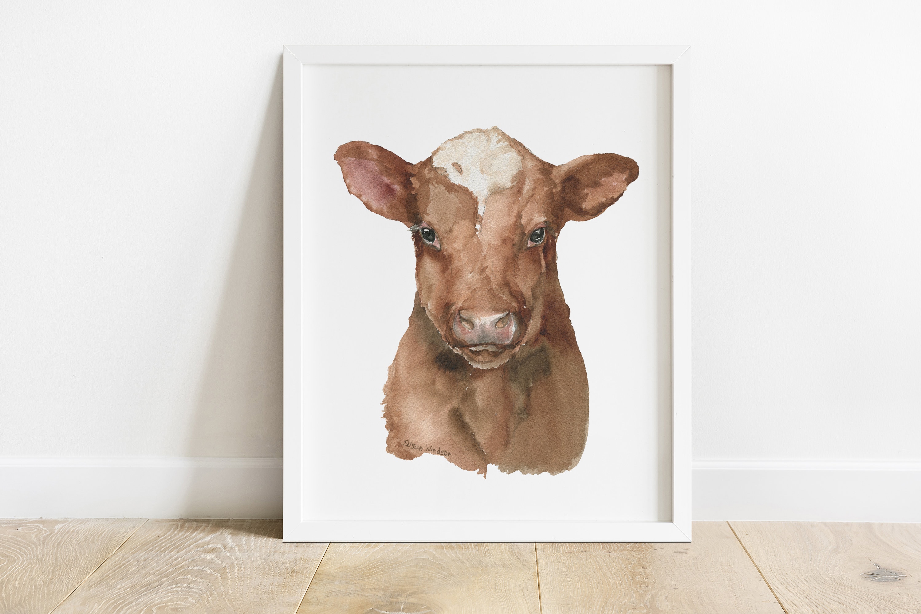 Shorthorn Cow Calf Watercolor Painting Fine Art Giclee
