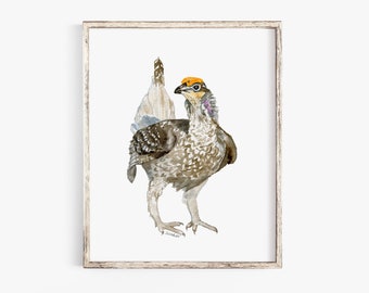 Prairie Grouse Watercolor Painting Giclee Print Reproduction Woodland Nursery Decor Unframed
