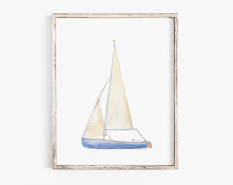 Sailboat 1 Watercolor Painting Giclee Print Nautical Nursery Art UNFRAMED