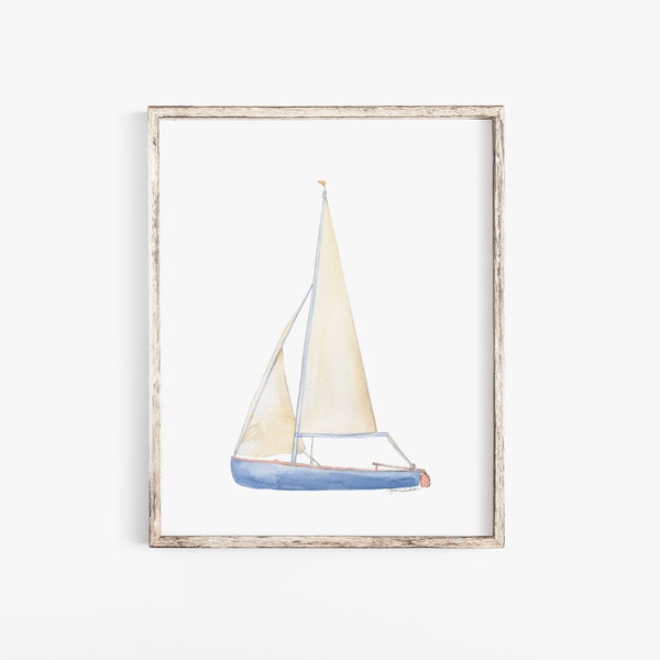 Sailboat 1 Watercolor Painting Giclee Print Nautical Nursery Art UNFRAMED