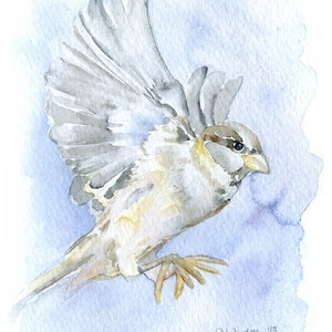 Sparrow Watercolor Painting - 5 x 7 - Giclee Print - His Eye Is on the Sparrow - Encouragement Print UNFRAMED