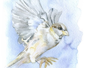 Sparrow Watercolor Painting - 5 x 7 - Giclee Print - His Eye Is on the Sparrow - Encouragement Print UNFRAMED