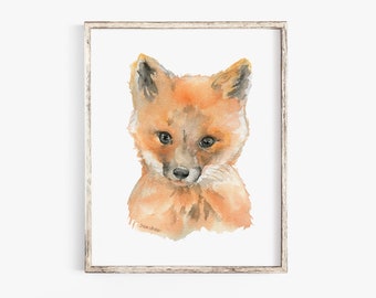 Fox Face Watercolor Large Art Print Poster