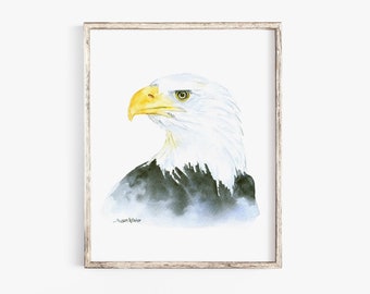 Bald Eagle Watercolor Painting - 5 x 7 - Giclee Print - Fine Art Eagle Painting UNFRAMED