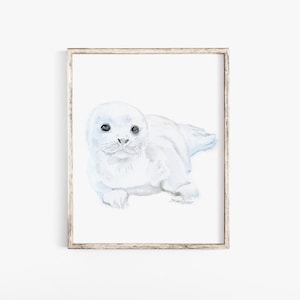 Harp Seal Watercolor Painting - Giclee Print Reproduction Baby Animals Nursery Art UNFRAMED