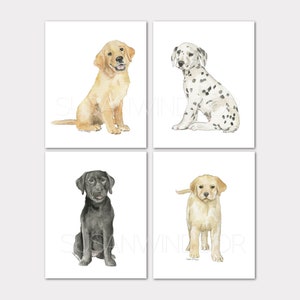 Puppy Dogs Watercolor Art Prints Set of 4 Unframed