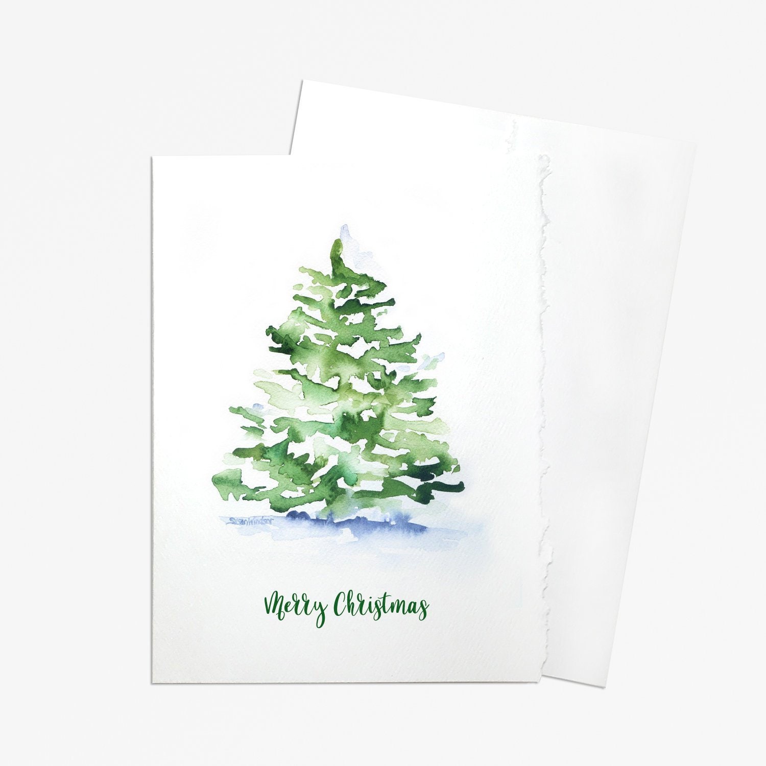 Watercolor Christmas Tree Set of 10 Christmas Cards Etsy