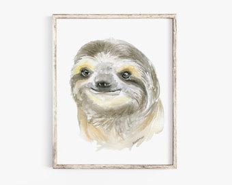 Sloth Face Watercolor Painting Giclee Print Fine Art UNFRAMED