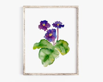 Violets Floral Watercolor Painting - Giclee Print UNFRAMED
