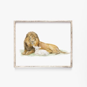 Lion and the Lamb Watercolor Painting Large Poster Print UNFRAMED