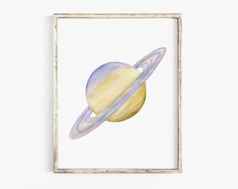 Watercolor Planet Saturn Painting Giclee Reproduction UNFRAMED