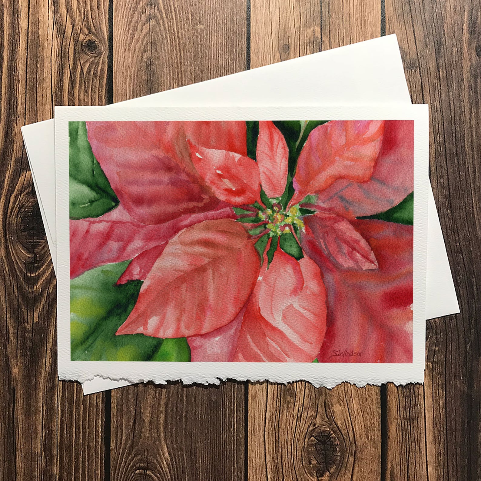 Watercolor Christmas Card Set Poinsettia 2 Floral Painting - Etsy