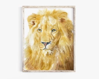 Lion Watercolor Painting Giclee Print Reproduction - African Animal - Nursery Art UNFRAMED