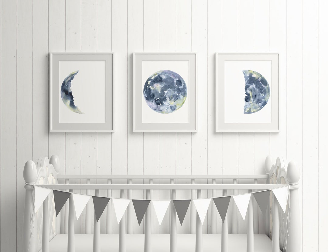 Watercolor Moon Phases Art Print Set of 3 Portrait-vertical Orientation ...