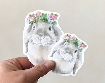 Lop Bunny Rabbit Floral Vinyl Sticker - For Water Bottles and Laptops