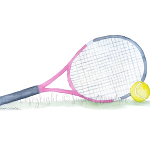 Tennis Ball and Racket Watercolor Large Poster Art Print UNFRAMED image 4