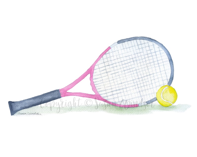 Tennis Ball and Racket Watercolor Large Poster Art Print UNFRAMED image 4