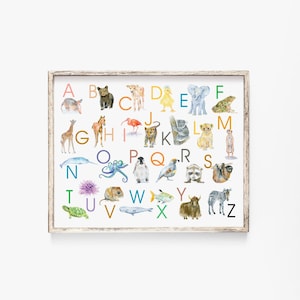 Animal Alphabet Watercolor Large Art Print 2 UNFRAMED