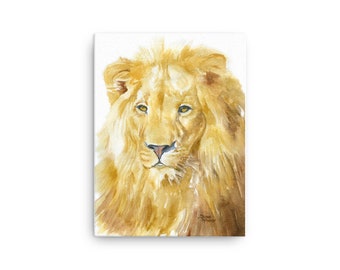 Lion Watercolor Print on Canvas UNFRAMED