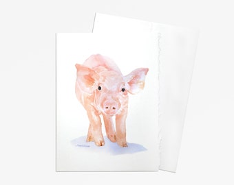 Pig Watercolor Painting Greeting Card - Blank 5x7