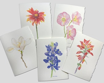Texas Wildflower Watercolor Painting Cards Set of 5 - 5 x 7 Greeting Cards