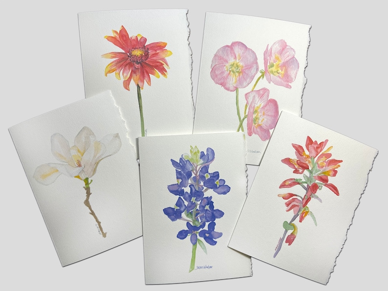 Texas Wildflower Watercolor Painting Cards Set of 5 5 x 7 Greeting Cards image 1