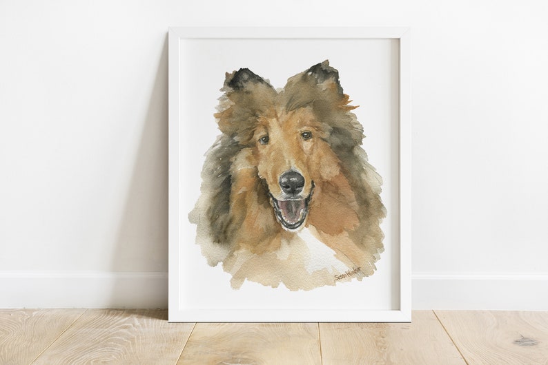 Collie Watercolor Painting Giclee Print Preproduction Reveille Portrait A&M UNFRAMED afbeelding 4