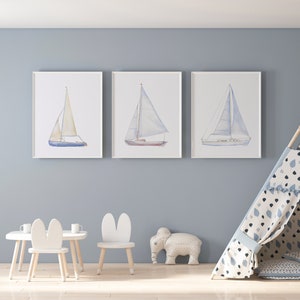 Sailboats Watercolor Art Print Set of 3 Nautical Theme Wall Art Unframed image 6