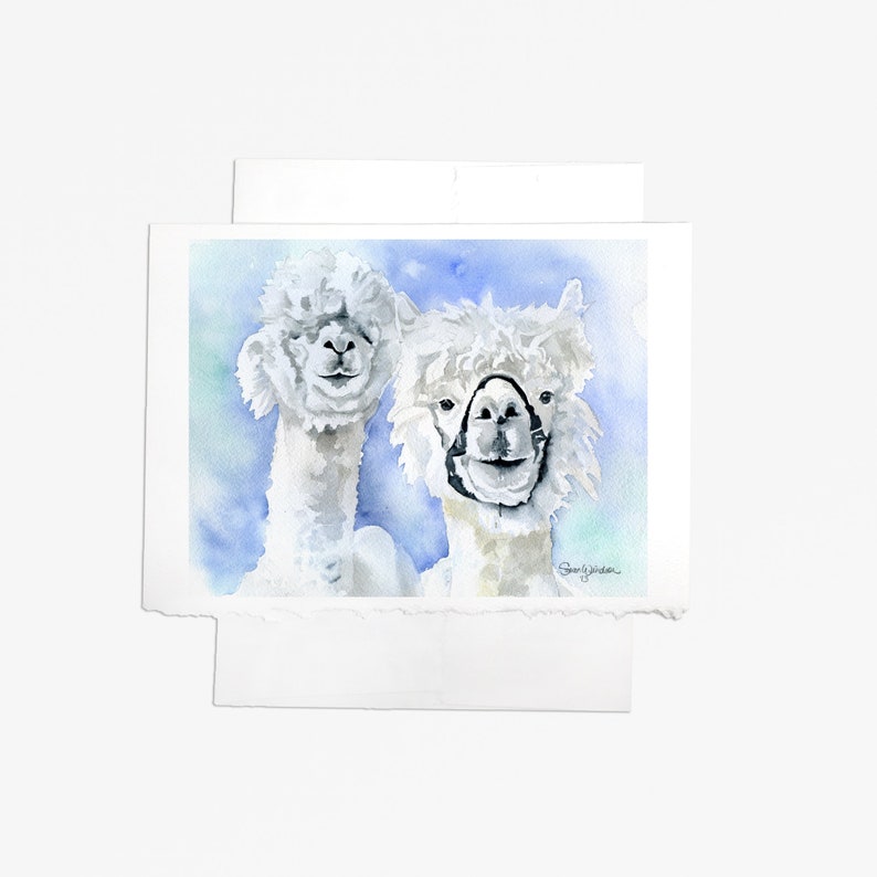 Alpaca Watercolor Painting Greeting Card Blank 5x7 image 1