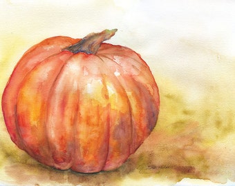 Pumpkin Watercolor Painting Giclee Fine Art Print UNFRAMED