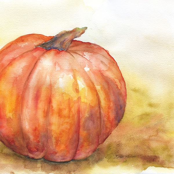 Pumpkin Watercolor Painting Giclee Fine Art Print UNFRAMED