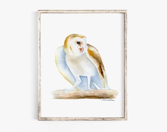 Barn Owl Watercolor Painting - Giclee Print - Woodland Animal Art Unframed