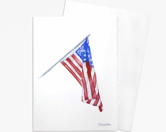 American Flag Watercolor Greeting Card - Blank 5x7